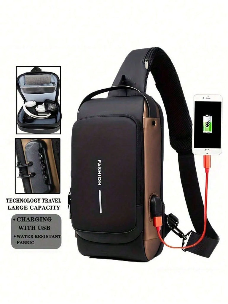 Blue & Brown | Multifunction Anti-Theft USB Charging Crossbody Shoulder Bag | Stylish, Secure, and Ready for Adventures